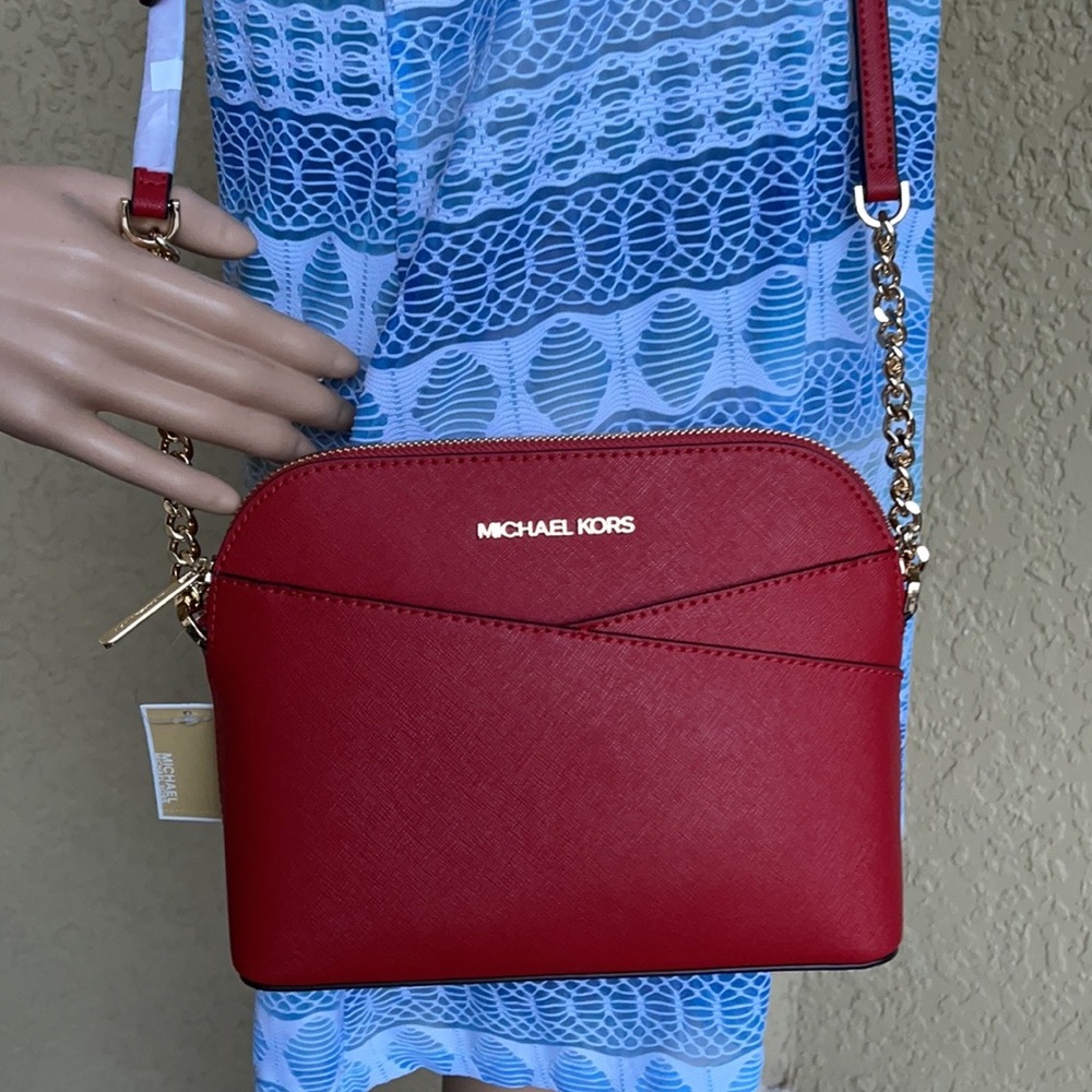 MICHAEL KORS Jet Set Travel Medium Logo Dome Crossbody Bag FLAME COLOR - Picture 11 of 16